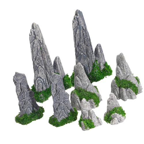 Künstliches Miniatur-Steingarten-Set für Gärten, Schreibtisch-Displays und Wasserspiele im Innen- und Außenbereich, Kunstharz, Miniatur-Bergdekoration, 8 Stück von Duyeuau