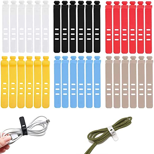 36 Stück Kabel Organizer, Kabelbinder Silikon, kabelorganisation, Farbig kabelaufwickler, Wiederverwendbares Organizer-Management zum Befestigen von Kabelschnüren und -drähten - 6 Farben von Duyteop