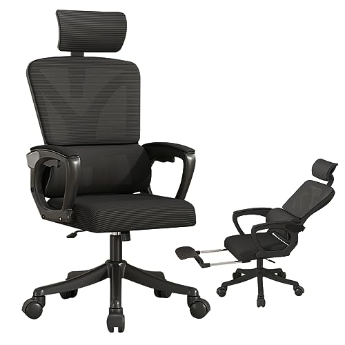 DuzLink Gaming Stuhl Ergonomischer Bürostuhl mit Teleskopisch Fußstütze und Armlehnen, Atmungsaktives Mesh Gamer Stuhl 90-140° Verstellbare Drehstuhl Gaming Chair Office Chair, Bis 140kg von DuzLink