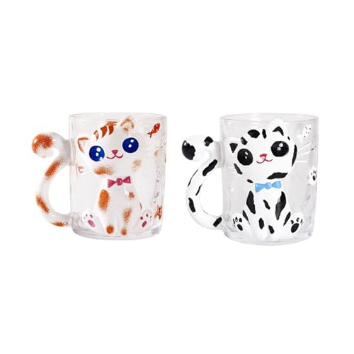 Dvagoent 300ml Wassergläser 2er Set, Trinkglas Niedlich Katze 3d-Prägung Saftgläser, Schöne Gläser Eiskaffee Becher, Iced Coffee Cup Dessert Frappe Eisbecher Glas (Katze 2er Set) von Dvagoent