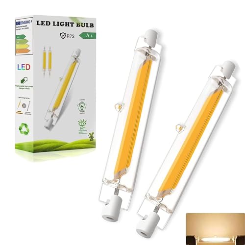 R7S LED 118mm 20W Dimmbar Lampen, 20W R7S LED Glühbirne Ersetzt 200W Halogen Leuchtmittel, R7S LED 118mm Warmweiß 3000k, 2000lm Double Ended COB Hightlight Lampen, Kein Flackern, 360 Grad Licht, 2pcs von Dvnoua