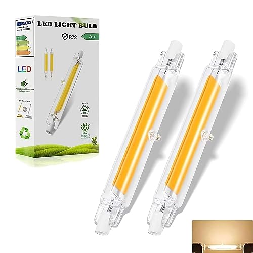 R7S LED 78mm Dimmbar Leuchtmittel, 10W R7S LED COB 78mm Lampen Warmweiß 3000K 1000LM, R7S LED 78mm Ersatz J78 100W Halogen Lampen, 360°Abstrahlwinkel LED Stab, Kein Flackern, 2er Pack von Dvnoua