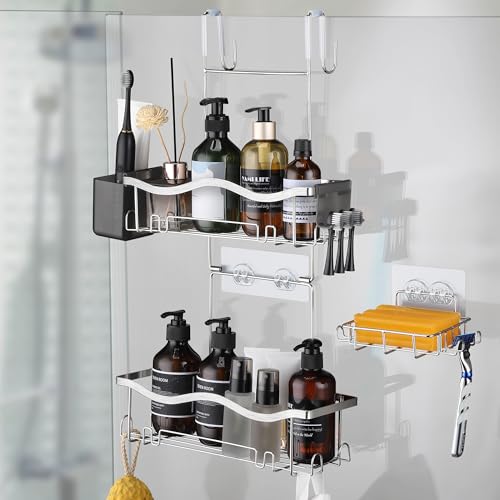 Dvocel Duschablage ohne Bohren aus Edelstahl 2er-Set Hängendes Duschregal Über-der-Tür Badezimmer Organizer mit Seifenhalter, Zahnbürstenhalter Rostfreier Duschkorb für Shampoo & Zubehör, Silber Dvocel Duschablage ohne Bohren aus Edelstahl 2er-Set Hängendes Duschregal Über-der-Tür Badezimmer Organizer mit Seifenhalter, Zahnbürstenhalter Rostfreier Duschkorb für Shampoo & Zubehör, Silber von Dvocel