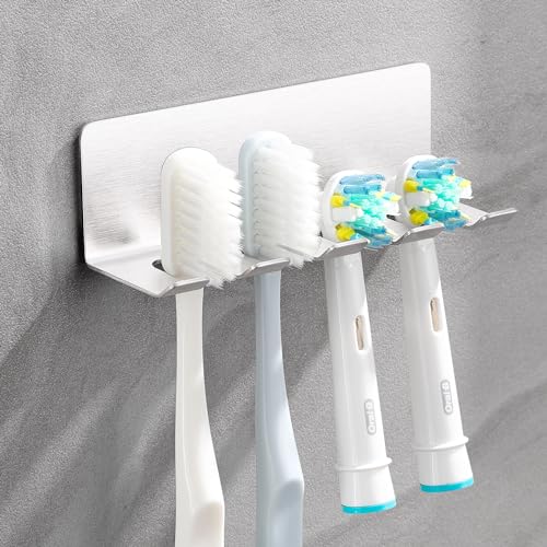 Dvocel Elektrische Zahnbürstenhalter aus 304 Edelstahl für Elektrischer Zahnbürstenhalterung selbstklebend Wandmontage Zahnbürstenhalter für 4 elektrische Zahnbürsten für Badezimmer von Dvocel