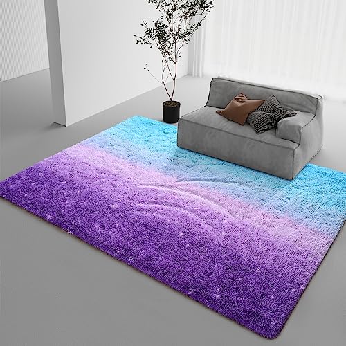 DweIke Flauschige Teppiche, Farbverlaufsteppiche, 1.5x2.4 m, bunte, moderne Shag-Teppiche für Schlafzimmer, Wohnzimmer, ultraweicher und bequemer Kinderzimmerteppich, Blau/Lila DweIke Flauschige Teppiche, Farbverlaufsteppiche, 1.5x2.4 m, bunte, moderne Shag-Teppiche für Schlafzimmer, Wohnzimmer, ultraweicher und bequemer Kinderzimmerteppich, Blau/Lila von DweIke
