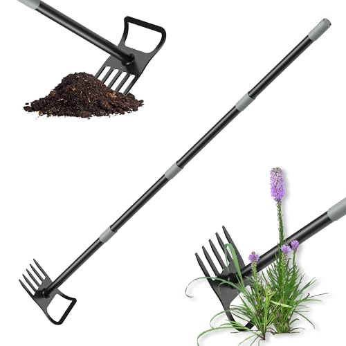DwelSpire Gartenhacke - Steigbügelhacke und Rechen 2 in 1 Gartenhacke, robuste Gartenhacke zum Jäten mit verstellbarem Griff 17-45 Zoll, Garten Hula Hacke mit Rechen, Ring Steigbügelhacke Unkrautjäter von DwelSpire