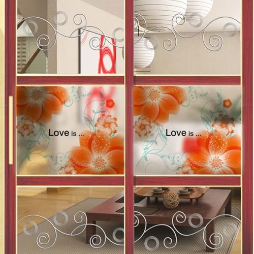 Fensterfolie Orange Blumen Fensterfolie Blickdicht Milchglasfolie Selbstklebend Fenster Folie Fenster Sichtschutz Sichtschutzfolie Fensterfolien Bad Window Privacy Film 58x60cm/4 Pcs von Dwetcxo