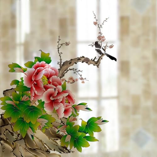 Fensterfolie Rote Blume Grün Fensterfolie Blickdicht Milchglasfolie Selbstklebend Fenster Folie Fenster Sichtschutz Sichtschutzfolie Fensterfolien Bad Window Privacy Film 58x60cm/1 Pcs von Dwetcxo