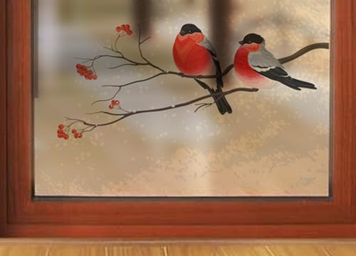 Fensterfolie Tier Roter Baum Fensterfolie Blickdicht Milchglasfolie Selbstklebend Fenster Folie Fenster Sichtschutz Sichtschutzfolie Fensterfolien Bad Window Privacy Film 58x60cm/2 Pcs von Dwetcxo