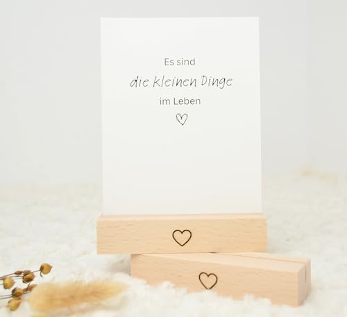 DwieDeko® Kartenhalter Holz 2er Set schwarzes Herz – Fotogeschenke beste Freundin - Geschenke für Frauen - Tischkartenhalter für Affirmationskarten - Danke Geburtstag Erwachsene o. Kinder von DwieDeko