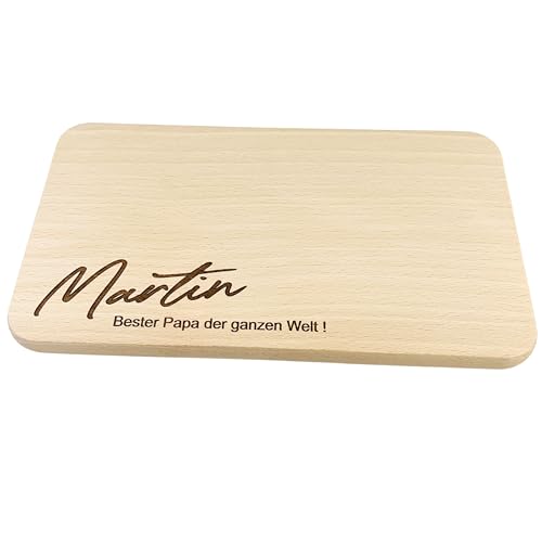 DwieDeko - Frühstücksbrettchen personalisiert mit Namen + Bester Papa der Welt - Geschenk zum Geburtstag und Vatertag - Schneidebrett mit Gravur - Geburtstagsgeschenk Vesperbrett (Bester Papa) von DwieDeko