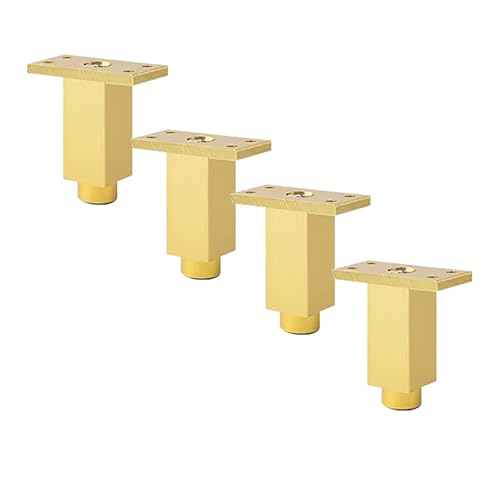 Dwinenixtor 4 Stück Gold Sofafüße, Verstellbare Sofa Füße Metall Schrank Füße Aluminiumlegierung | Eloxierte OberfläChe Tischbeine HöHe: 6-40cm Stützfüße Quadrat Ersatz Beine Mit Schraube 12cm/4.7" von Dwinenixtor