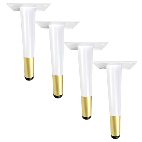 Dwinenixtor 4 Stück Tischfüße, Konisch Esstischbeine Weiß mit Gold Stützfüße Eisen | Galvanikfläche Sideboard füße Höhe: 10-100cm Kommode Füße Bettfüße Mit Schraube 80cm/31.5" von Dwinenixtor