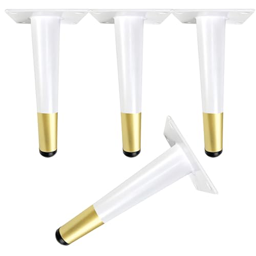 Dwinenixtor Möbelfuß Weiß mit Gold, 4 Stück Möbelbeine Konisch Stützfüße Eisen | Galvanikfläche Moebelfuesse Höhe: 10-100cm Möbelfüße Sideboard füße Mit Schraube 20cm/7.9" von Dwinenixtor