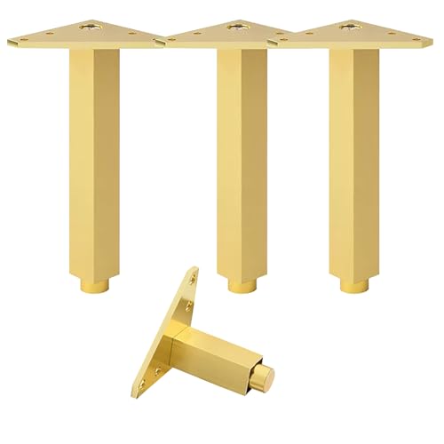 Dwinenixtor Sofa Füße Metall, 4 Stück Höhenverstellbare Möbelfüße Quadrat Ersatz Beine Aluminiumlegierung | Eloxierte OberfläChe DIY Schrank Füße HöHe: 6-40cm (+5mm) Tischbeine Gold Stützfüße 15cm/6" von Dwinenixtor