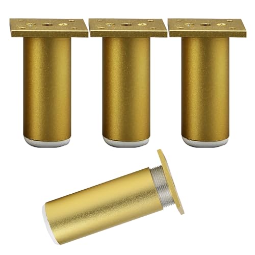 Dwinenixtor Sofafüße Gold, 4 Stück Verstellbare Sofa Füße Metall DIY Schrank Füße HöHe: 6-40cm (+12mm) Tischbeine Aluminiumlegierung | Eloxierte OberfläChe Stützfüße Runde Ersatz Beine 20cm/7.9" von Dwinenixtor