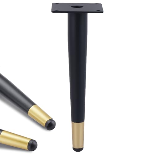 Dwinenixtor Tischbeine Ersatz, Möbelfüße Schwarz mit Gold 4 Stück Sideboard füße Eisen | Mit Schraube Kommode Füße Höhe: 10-100cm Konisch Couchtisch füße Stützfüße 40cm/15.7" von Dwinenixtor