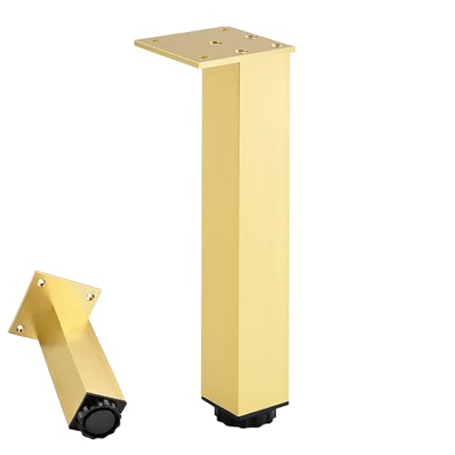 Dwinenixtor Tischbeine Gold, Quadrat Tischfüße Verstellbar Tischfuß HöHe: 3-40cm (+18mm) Metall DIY Tischbein Couchtisch Füße Aluminiumlegierung | Eloxierte OberfläChe 4 Stück Stützfüße 25cm/9.8" von Dwinenixtor