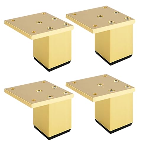 Dwinenixtor Tischbeine Gold, Quadrat Tischfüße Verstellbar Tischfuß HöHe: 3-40cm (+18mm) Metall DIY Tischbein Couchtisch Füße Aluminiumlegierung | Eloxierte OberfläChe 4 Stück Stützfüße 5cm/2" von Dwinenixtor