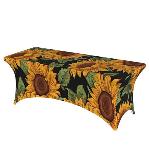 Dwrepo Tischdecke, Sonnenblumenmuster, rechteckig, dehnbar, Spandex, Tischdecken für Veranstaltungen, Hochzeiten, Bankette und Partys von Dwrepo