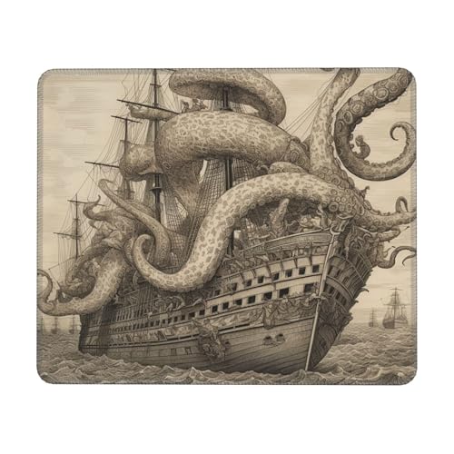 Mauspad mit Segelpiraten-Oktopus, wasserdicht, Gaming-Mauspad für kabellose Maus, Büro, Computer, Mauspad für Schreibtischunterlage mit rutschfester Gummiunterseite von Dwrepo