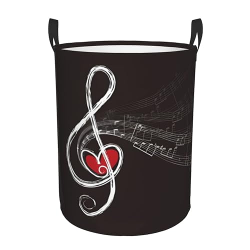 Wäschekorb mit Griffen, Treble Love und Musik, bedruckt, rund, wasserdicht, Kleideraufbewahrungskorb, leicht, schmutzige Kleidung von Dwrepo