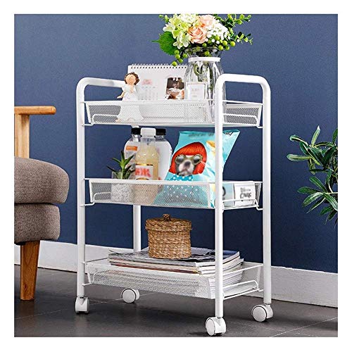 Dxbqm Aufbewahrungsorganisator Küchenwagen Einfache Montage 3-stufig mit beweglichen Rädern Schlafzimmer Badezimmer Kohlenstoffstahlregal 45 x 26 x 63 cm (Farbe: 1#) von Dxbqm