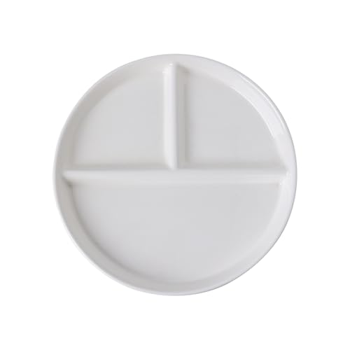 Dxcaicc 3 Fächer Geteilte Speiseteller Weißes Porzellan Runde Portion Kontrollgitter Diätteller Tablett Wiederverwendbares Geschirr Für Campingpicknick,Big 9.5 inches von Dxcaicc