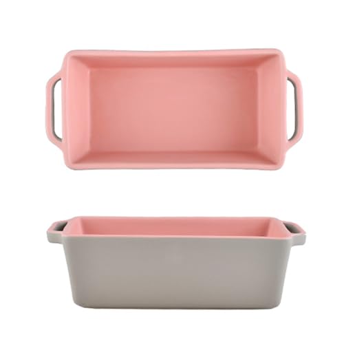 Dxcaicc Backblech Geeignet Für Ihre Freunde Und Familie Auf Einweihungsmode Zweifarbiges Spleißen Doppelohr Zu Hause Lasagne Gerichte,Pink Gray,Rectangular Large von Dxcaicc