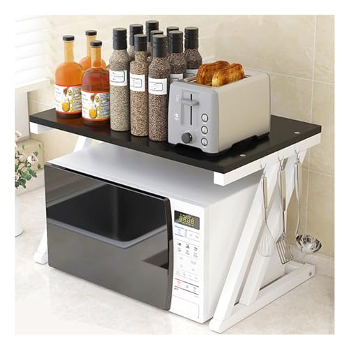 Dxcaicc Mikrowellen-Ofenregal, erweiterbarer Mikrowellen-/Toaster-Ständer mit Haken, verstellbares Mikrowellenregal für Arbeitsplatte, Aufbewahrung von Küchenbedarf und Geschirr,C von Dxcaicc