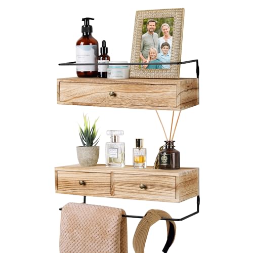 Wandregal aus Holz, Badezimmerregal mit Schubladen, ein Paar Regale (2 Stück), anwendbar für Schlafzimmer, Wohnzimmer, Küche, Pflanzen, Bücher (braun) von Dxiunove