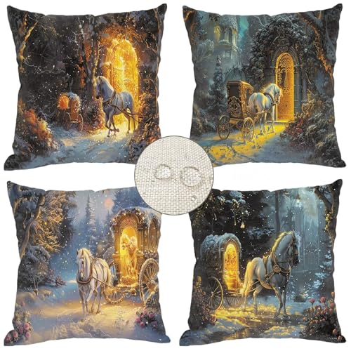 Outdoor Kissen Wetterfest 4er Set, Weihnachten Kissenbezug 45x45, Wagen Muster Kissenbezüge mit Unsichtbarem Reißverschluss, Outdoor Dekokissen Couch Garten Zierkissen, Geschenke für Frauen O-253 von Dxoaoocc