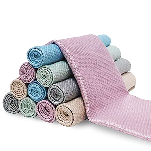 DyPinYise Mikrofaser-Reinigungstuch, Fischschuppen-Reinigungstuch, wiederverwendbar, fusselfrei, für Glas, Keine Wasserflecken, Geschirr, Spiegel (10 Stück, 5 Farben, 39,9 x 30 cm) von DyPinYise