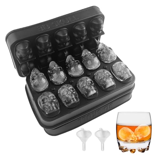 Dyaucwpo 2 Stück 3D Skull Eiswürfelformen, Silikon Totenkopf Eiswürfel BPA Freie, Skull Eisformen, Silikon Schädel Eisform mit Deckel, Eiswürfelbehälter mit Trichter von Dyaucwpo