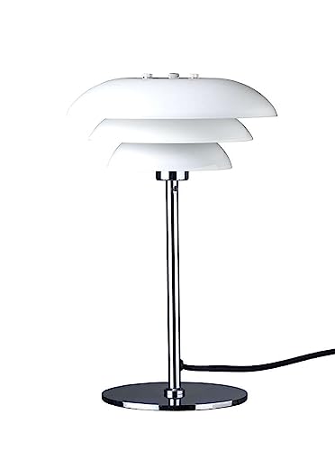 Dyberg Larsen DL20 Tischlampe | Schreibtischlampe 20 cm Durchmesser | Nachttischlampe für den Innenbereich | Opalweiß LED Lampe aus Opalglas & verchromtem Metall in Dänischen Design | G9/33W von Dyberg Larsen