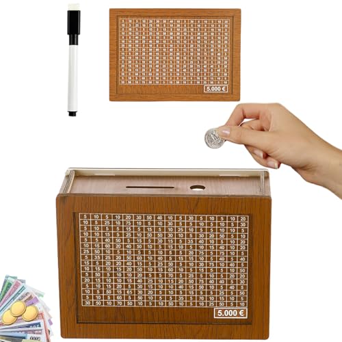 2-teiliges Set Spardose Mit Zähler, Spardose aus Holz Wiederverwendbare Spardose Mit, Sparbox mit Zahlen Ankreuzen Spardose 5000 Euro, Mit Marker Pen Geldbox Sparen für Kinder Sparschwein 2-teiliges Set Spardose Mit Zähler, Spardose aus Holz Wiederverwendbare Spardose Mit, Sparbox mit Zahlen Ankreuzen Spardose 5000 Euro, Mit Marker Pen Geldbox Sparen für Kinder Sparschwein von Dycjotyl