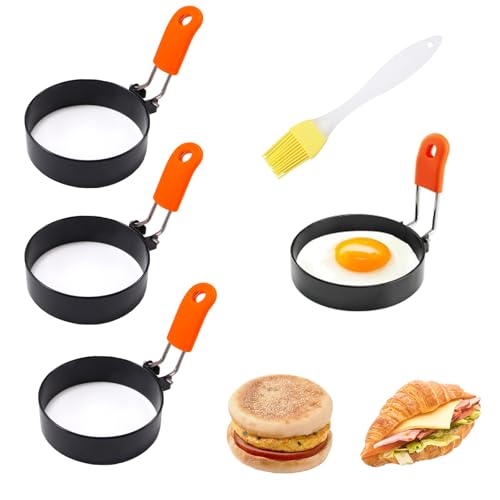 5-er set Antihaftbeschichtete Brateier-Ringform Mit Ölpinsel Spiegeleierformen Für Die Pfanne Antihaft Spiegeleiform Egg Ring Runde Pancake Form Klappgriffen Spiegeleier Form Eierform Für Die Pfanne von Dycjotyl