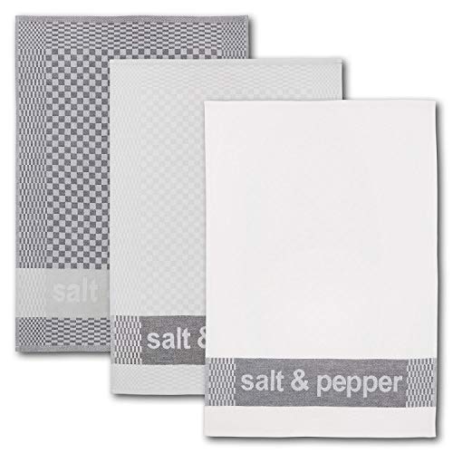 Dyckhoff 3er Set Geschirrtücher Salt&Pepper 100% Baumwolle anthrazit Silber weiß von Dyckhoff