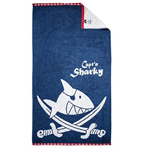 Dyckhoff Frottier Kinder Handtuch Duschtuch, Capt’n Sharky, 70 x 130 cm, 100% Baumwolle, 480 g/m², Oeko-Tex Zertifiziert, weich, saugstark, blau weiß 1483149427 von Dyckhoff