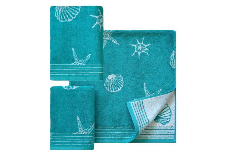 Dyckhoff Handtuch Set Seashell, Walkfrottee (Set, 3-St), mit Muschelmuster, 2 Handtücher (50x100cm), 1 Duschtuch (70x140cm) von Dyckhoff