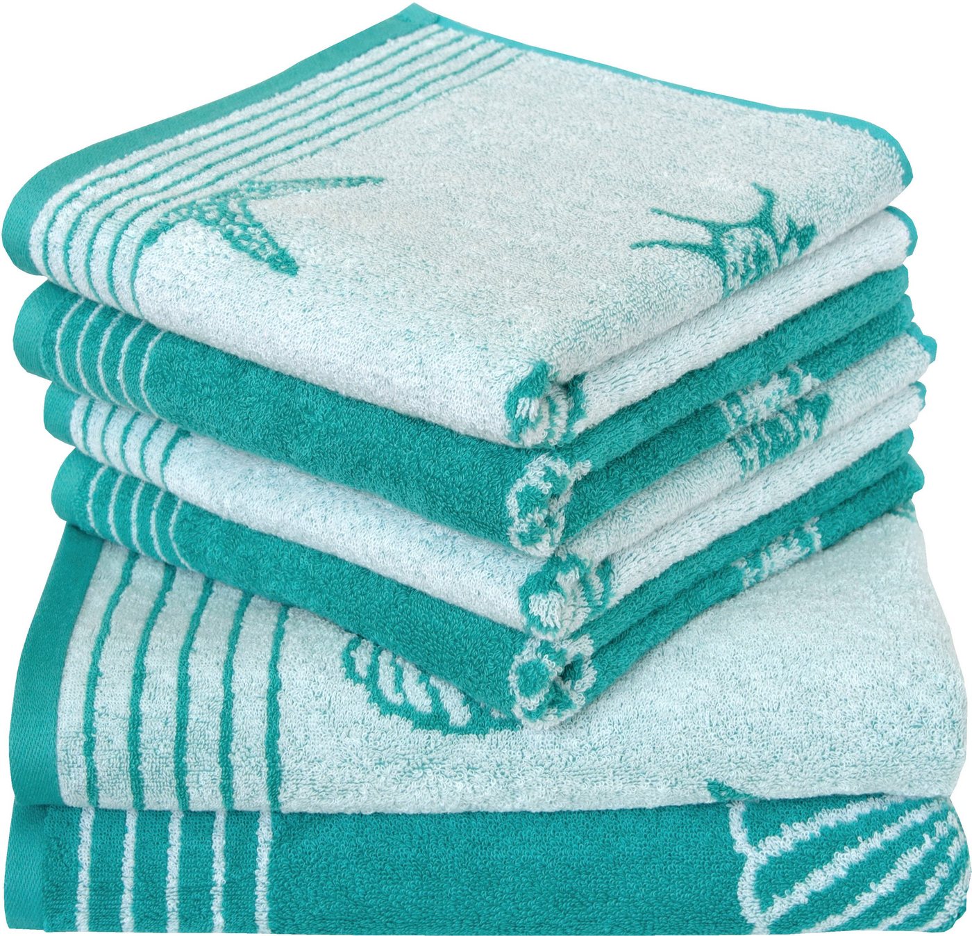 Dyckhoff Handtuch Set Seashell, Walkfrottee (Set, 6-St), mit Muschelmuster, 4 Handtücher (50x100cm), 2 Duschtücher (70x140cm) von Dyckhoff