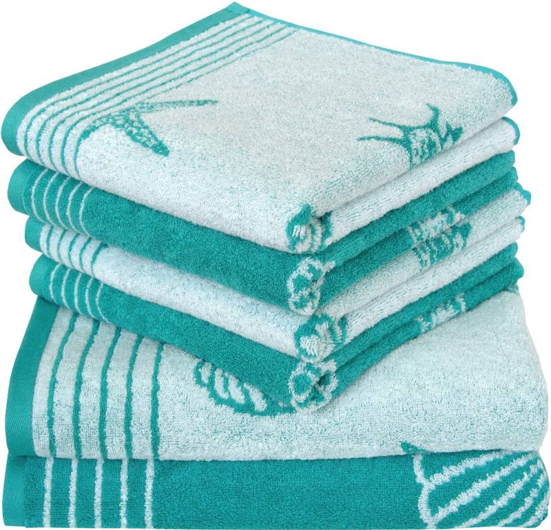 Dyckhoff Handtuch Set Seashell, Walkfrottee (Set, 6-St), mit Muschelmuster, 4 Handtücher (50x100cm), 2 Duschtücher (70x140cm) von Dyckhoff