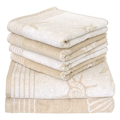 Dyckhoff 6-TLG Frottier Handtücher Set SEASHELL 100% Baumwolle 480 g/m² OEKO-Tex zertifiziert weich saugstark 2x Duschtuch 70x140 cm 4x Handtuch 50x100 cm beige 0764596200 von Dyckhoff