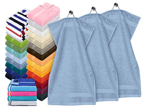 Dyckhoff Traumhaft weiche Bio-Handtuchserie - erhältlich in 22 modischen Unifarben in 7 verschiedenen Größen, sowie 7 Streifen-Variationen, 3er-Pack Gästetücher 30 x 50 cm, Rauchblau von Dyckhoff