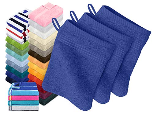 Dyckhoff Traumhaft weiche Bio-Handtuchserie - erhältlich in 22 modischen Unifarben in 7 verschiedenen Größen, sowie 7 Streifen-Variationen, 3er-Pack Waschhandschuhe 16 x 21 cm, Royalblau von Dyckhoff