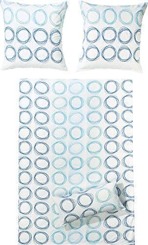 Dyckhoff Weichfrottier Bettwäsche Kreise blau 1 Bettbezug 155 x 200 cm + 1 Kissenbezug 80 x 80 cm von Dyckhoff