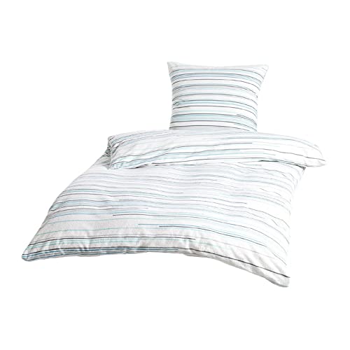 Dyckhoff Weichfrottier Bettwäsche Nadelstreifenblöcke türkis 1 Bettbezug 135 x 200 cm + 1 Kissenbezug 80 x 80 cm von Dyckhoff