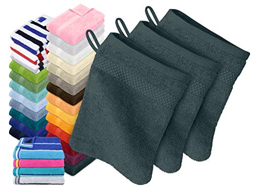 Dyckhoff Traumhaft weiche Bio-Handtuchserie - erhältlich in 22 modischen Unifarben in 7 verschiedenen Größen, sowie 7 Streifen-Variationen, 3er-Pack Waschhandschuhe 16 x 21 cm, anthrazit von Dyckhoff