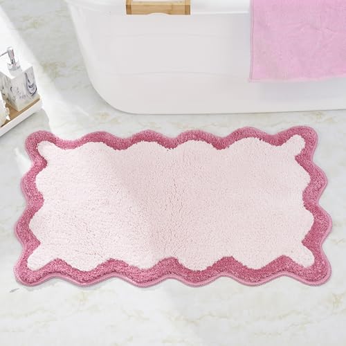 DyeFury Luxuriöser süßer Badezimmerteppich, weiße Badematte mit gewelltem Rand, Mikrofaser, ästhetisch, trendig, flippig, lustig, adretter Teppich, extra weich, rutschfest, für Dusche und Badezimmer von DyeFury