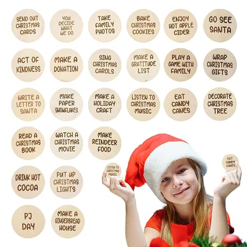 Dyeulget Hölzerne Weihnachts-Event-Münze,Weihnachtsmarken für Zahlenkalender aus Holz | Weihnachtskalender aus Holz mit Zahlen für Bastelarbeiten, Feiertags-Sammelalben von Dyeulget